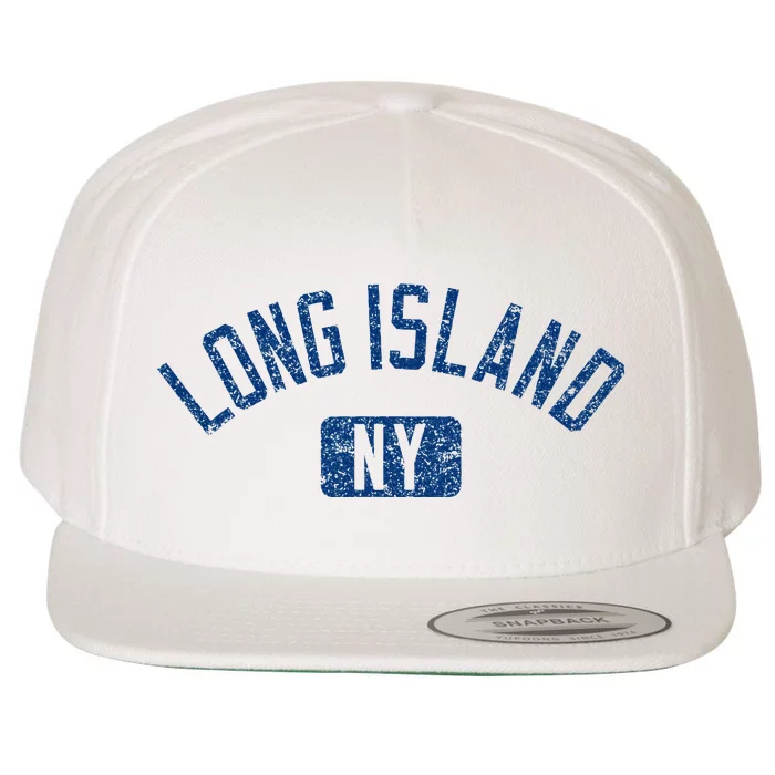 Long Island Ny Arched Text Distressed Dark Wool Snapback Cap