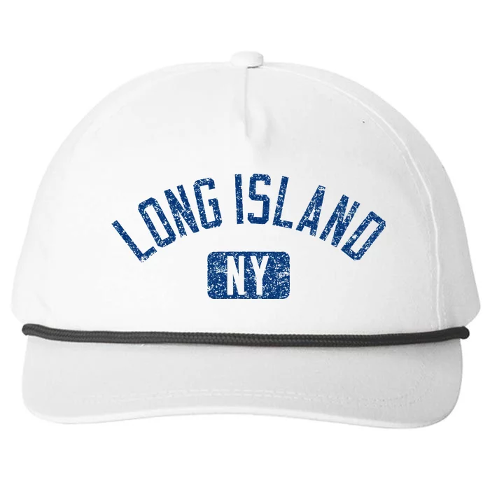 Long Island Ny Arched Text Distressed Dark Snapback Five-Panel Rope Hat