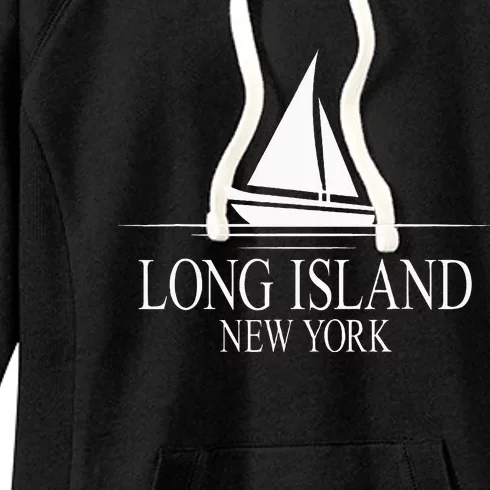 Long Island New York Sailboat White Print Women's Fleece Hoodie