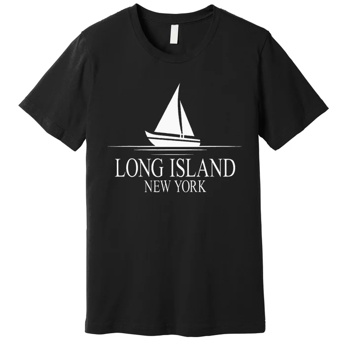 Long Island New York Sailboat White Print Premium T-Shirt