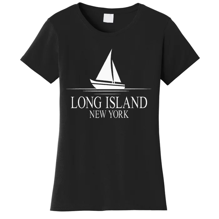 Long Island New York Sailboat White Print Women's T-Shirt