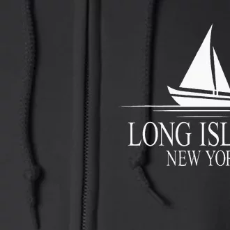 Long Island New York Sailboat White Print Full Zip Hoodie