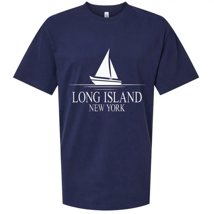 Long Island New York Sailboat White Print Sueded Cloud Jersey T-Shirt