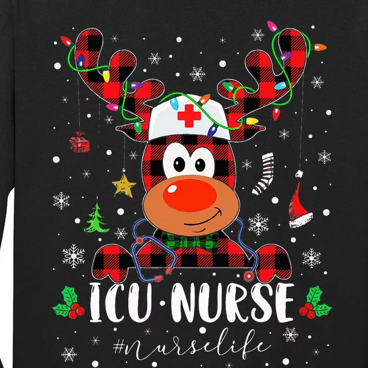 Love Icu Nurse Life Reindeer Nurse Christmas Pajama Xmas Tall Long Sleeve T-Shirt