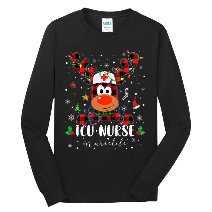 Love Icu Nurse Life Reindeer Nurse Christmas Pajama Xmas Tall Long Sleeve T-Shirt