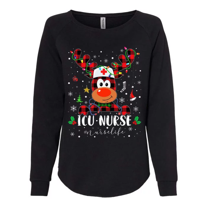 Love Icu Nurse Life Reindeer Nurse Christmas Pajama Xmas Womens California Wash Sweatshirt