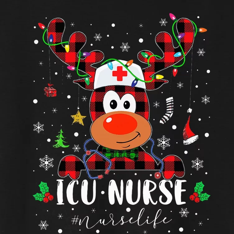 Love Icu Nurse Life Reindeer Nurse Christmas Pajama Xmas Women's Crop Top Tee