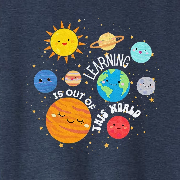 Learning Is Out Of This World Space Planets Teacher Student Women's Crop Top Tee