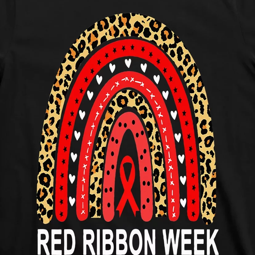 Leopard In October We Wear Red Ribbon Week Rainbow Drug Free T-Shirt