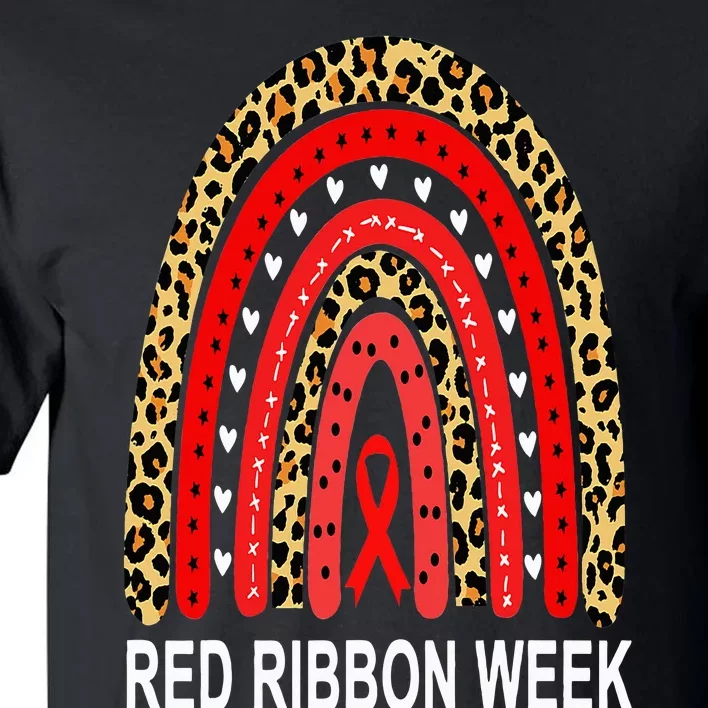 Leopard In October We Wear Red Ribbon Week Rainbow Drug Free Tall T-Shirt