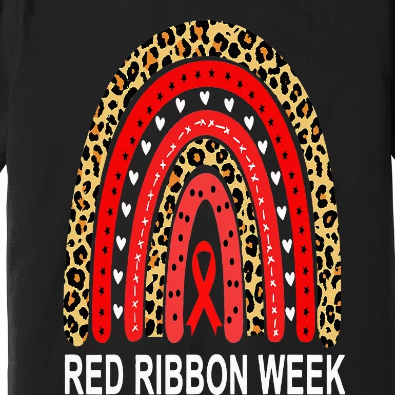 Leopard In October We Wear Red Ribbon Week Rainbow Drug Free Premium T-Shirt