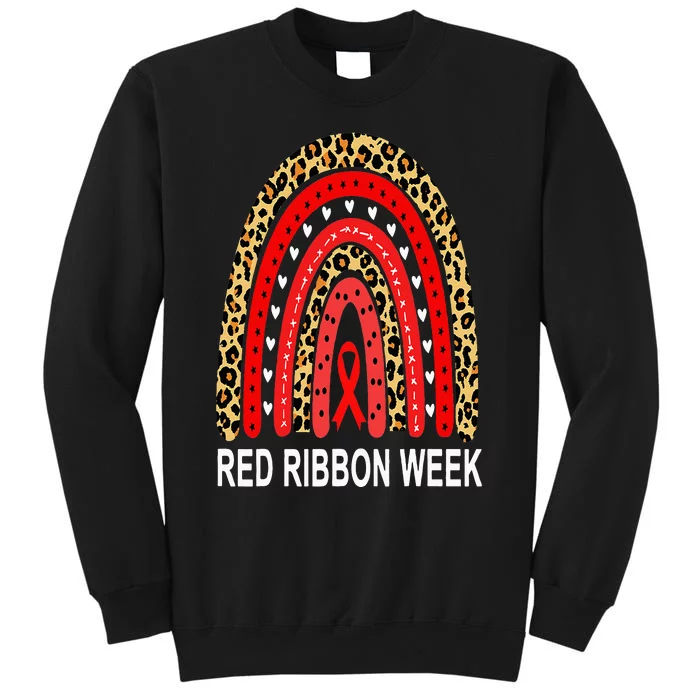 Leopard In October We Wear Red Ribbon Week Rainbow Drug Free Tall Sweatshirt