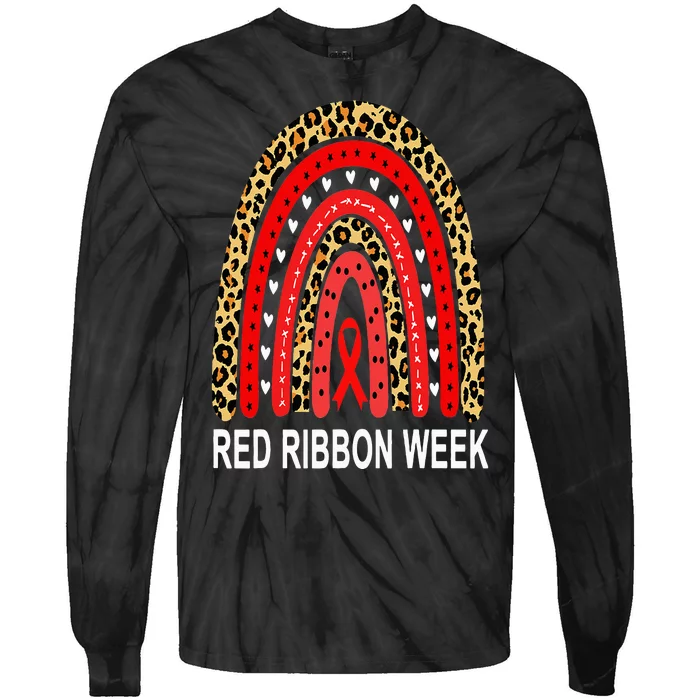 Leopard In October We Wear Red Ribbon Week Rainbow Drug Free Tie-Dye Long Sleeve Shirt