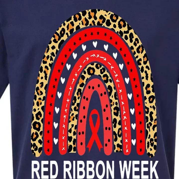 Leopard In October We Wear Red Ribbon Week Rainbow Drug Free Sueded Cloud Jersey T-Shirt