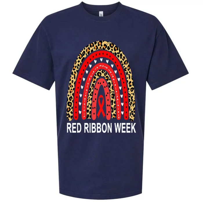 Leopard In October We Wear Red Ribbon Week Rainbow Drug Free Sueded Cloud Jersey T-Shirt