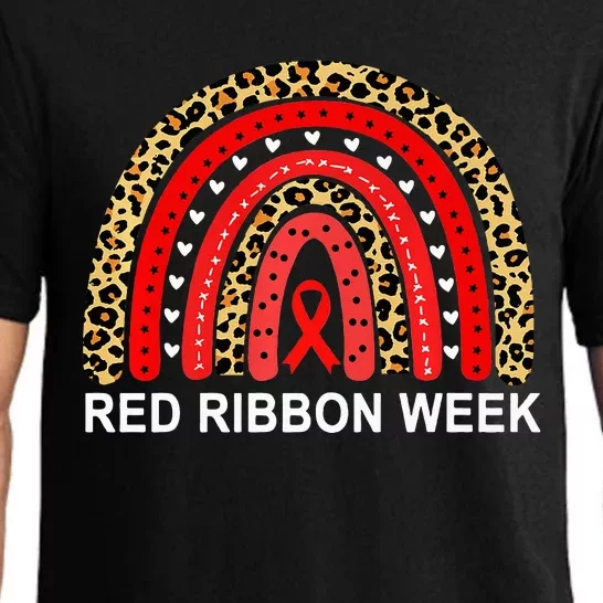 Leopard In October We Wear Red Ribbon Week Rainbow Drug Free Pajama Set