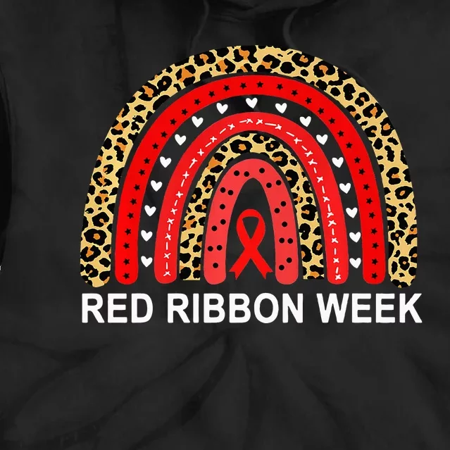 Leopard In October We Wear Red Ribbon Week Rainbow Drug Free Tie Dye Hoodie