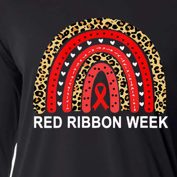 Leopard In October We Wear Red Ribbon Week Rainbow Drug Free Cooling Performance Long Sleeve Crew