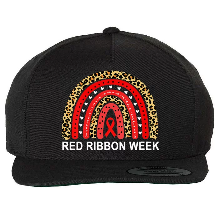 Leopard In October We Wear Red Ribbon Week Rainbow Drug Free Wool Snapback Cap