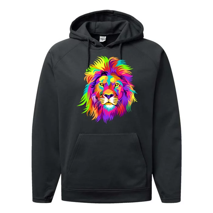 Lion Abstract Portrait Colorful Head Performance Fleece Hoodie