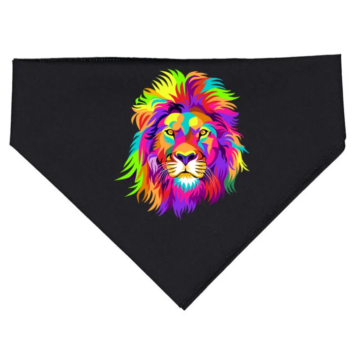 Lion Abstract Portrait Colorful Head USA-Made Doggie Bandana