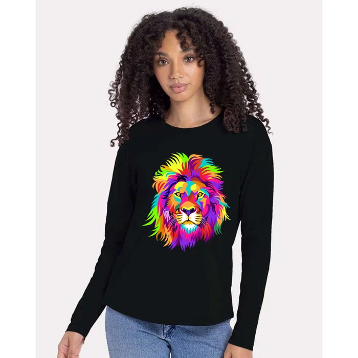 Lion Abstract Portrait Colorful Head Womens Cotton Relaxed Long Sleeve T-Shirt