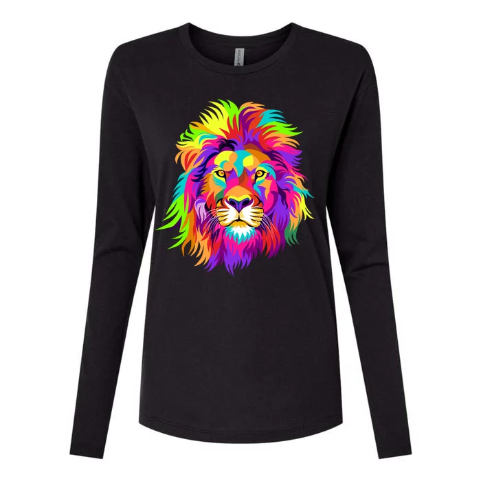 Lion Abstract Portrait Colorful Head Womens Cotton Relaxed Long Sleeve T-Shirt