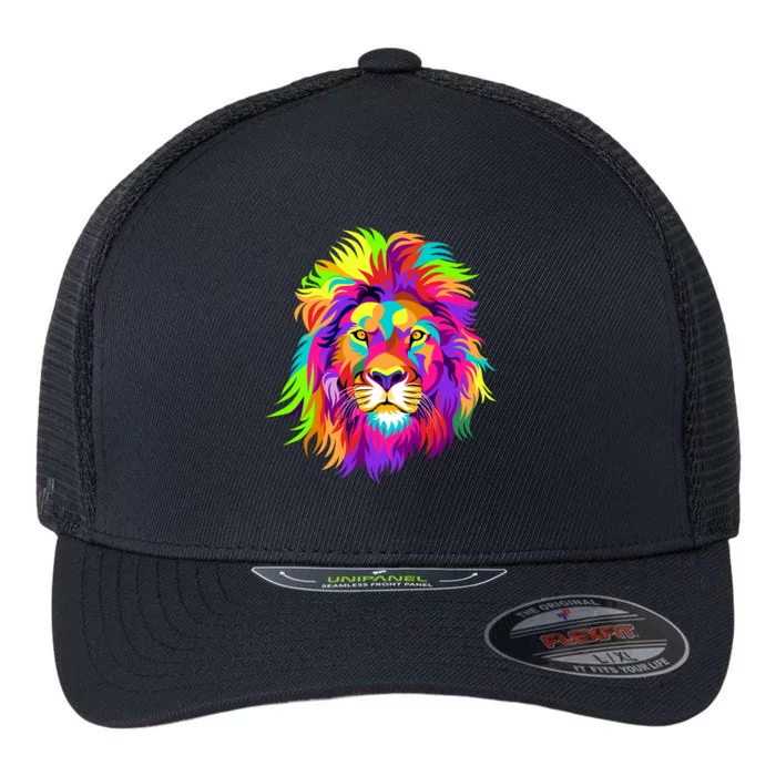 Lion Abstract Portrait Colorful Head Flexfit Unipanel Trucker Cap