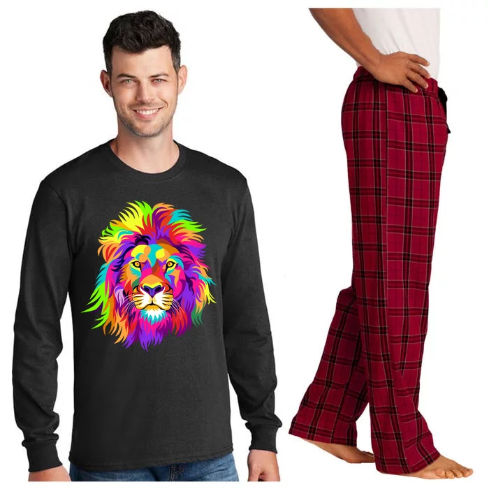 Lion Abstract Portrait Colorful Head Long Sleeve Pajama Set