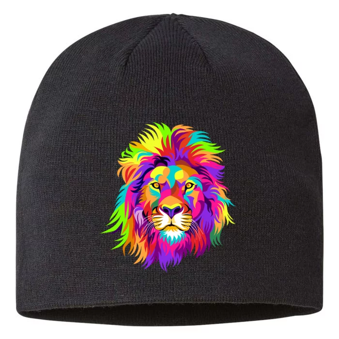 Lion Abstract Portrait Colorful Head 8 1/2in Sustainable Knit Beanie