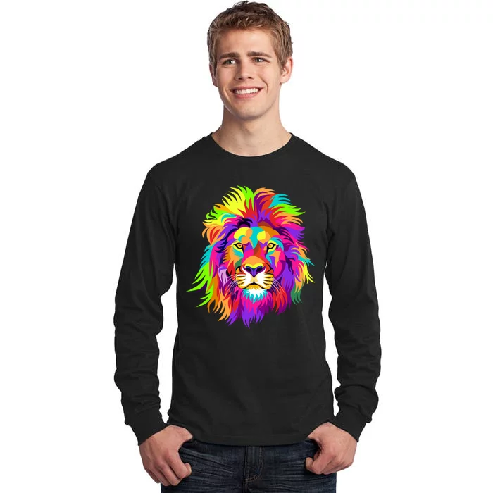 Lion Abstract Portrait Colorful Head Tall Long Sleeve T-Shirt