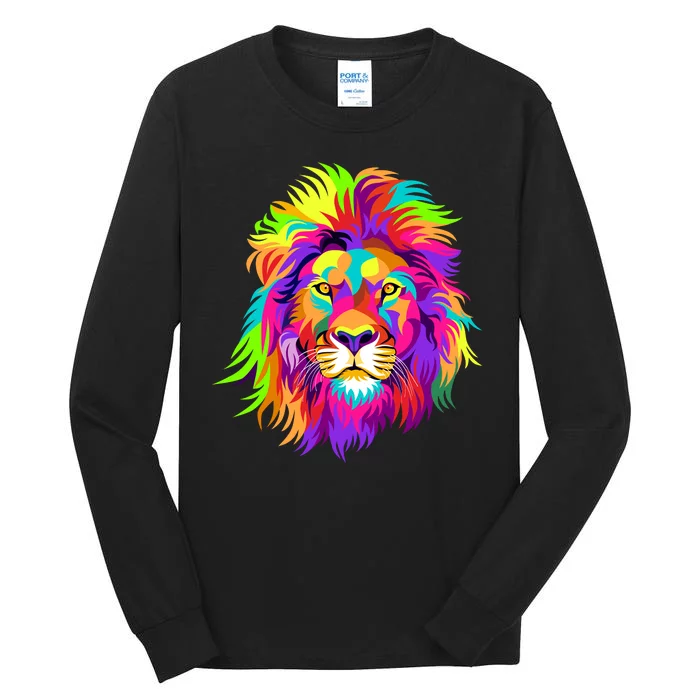 Lion Abstract Portrait Colorful Head Tall Long Sleeve T-Shirt