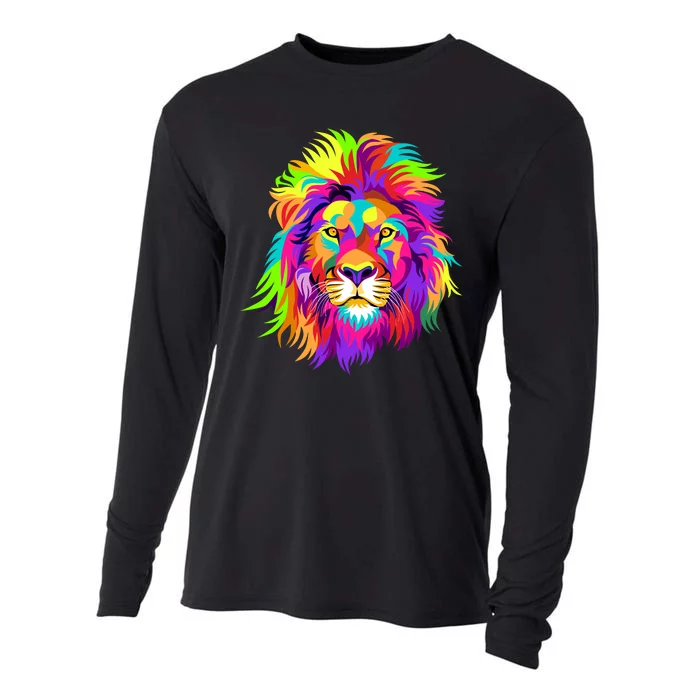 Lion Abstract Portrait Colorful Head Cooling Performance Long Sleeve Crew