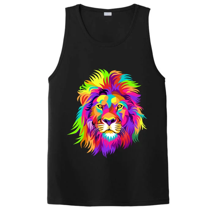 Lion Abstract Portrait Colorful Head Performance Tank