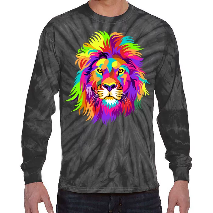 Lion Abstract Portrait Colorful Head Tie-Dye Long Sleeve Shirt