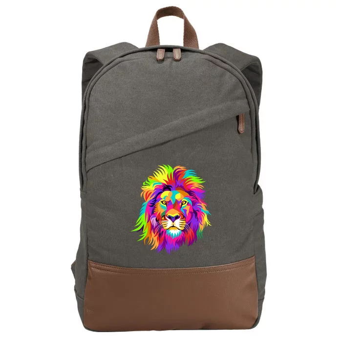 Lion Abstract Portrait Colorful Head Cotton Canvas Backpack