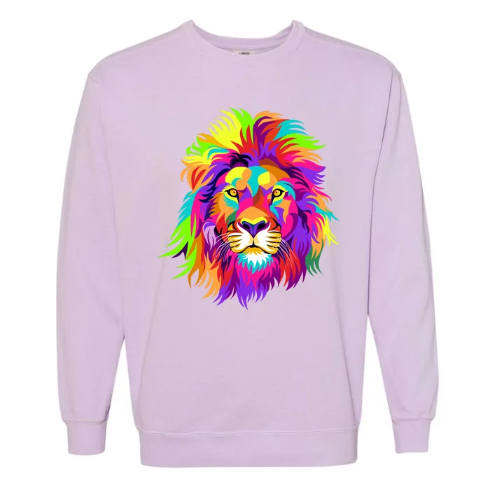 Lion Abstract Portrait Colorful Head Garment-Dyed Sweatshirt