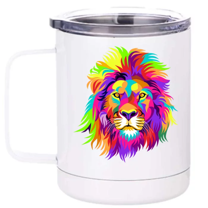 Lion Abstract Portrait Colorful Head Front & Back 12oz Stainless Steel Tumbler Cup