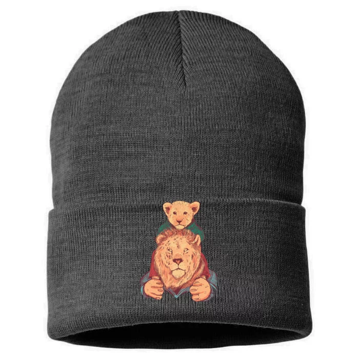 Lion Father And Son Sustainable Knit Beanie