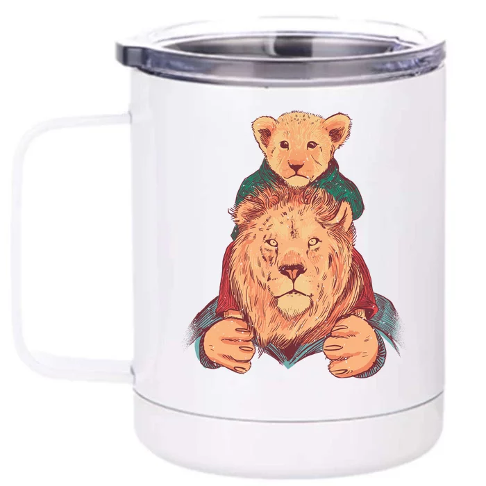 Lion Father And Son Front & Back 12oz Stainless Steel Tumbler Cup