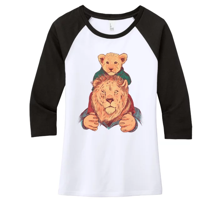 Lion Father And Son Women's Tri-Blend 3/4-Sleeve Raglan Shirt