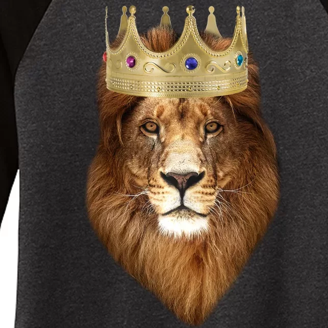 Lion Gold Crown King Of The Jungle Women's Tri-Blend 3/4-Sleeve Raglan Shirt