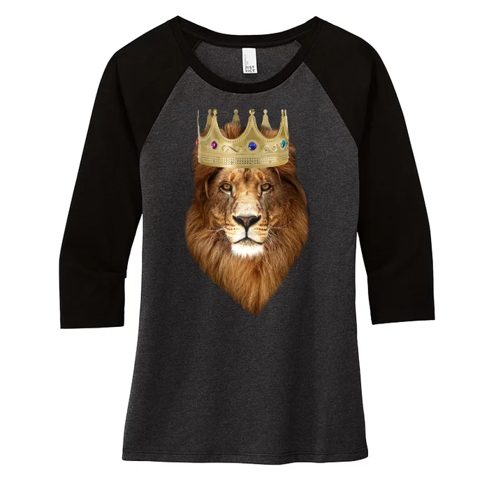 Lion Gold Crown King Of The Jungle Women's Tri-Blend 3/4-Sleeve Raglan Shirt