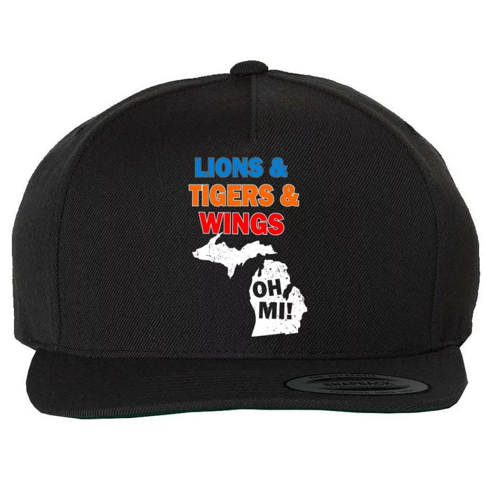 Lions Tigers Wings Oh MI Wool Snapback Cap