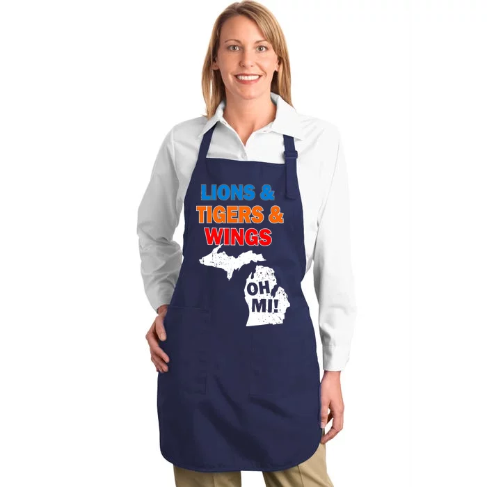 Lions Tigers Wings Oh MI Full-Length Apron With Pocket