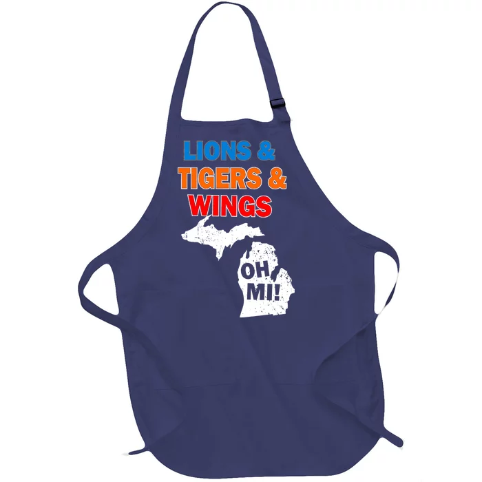 Lions Tigers Wings Oh MI Full-Length Apron With Pocket