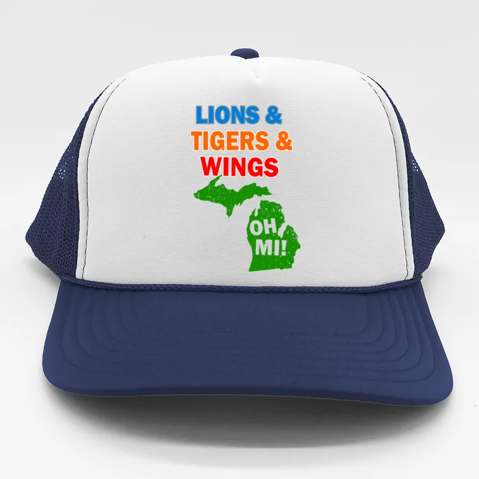 Lions Tigers Wings Oh MI Trucker Hat