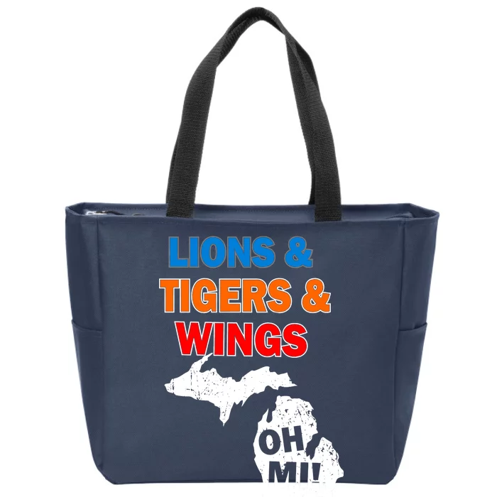 Lions Tigers Wings Oh MI Zip Tote Bag