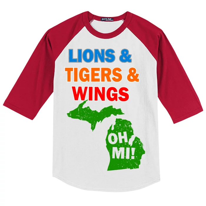 Lions Tigers Wings Oh MI Kids Colorblock Raglan Jersey