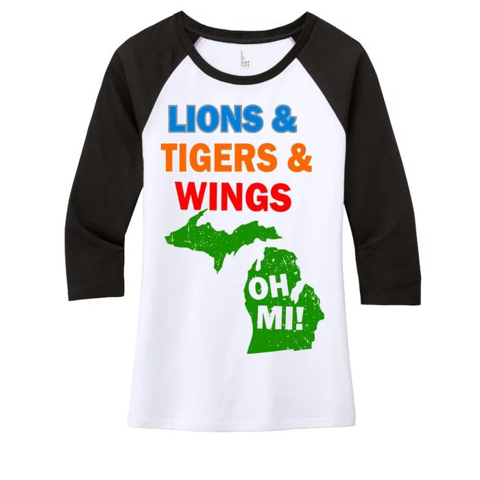 Lions Tigers Wings Oh MI Women's Tri-Blend 3/4-Sleeve Raglan Shirt